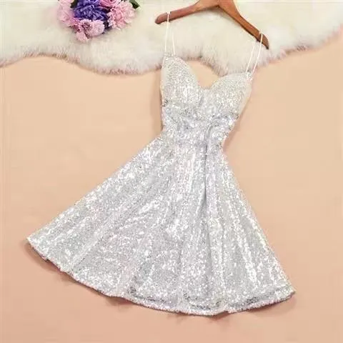Deep Neck Sequin Dress