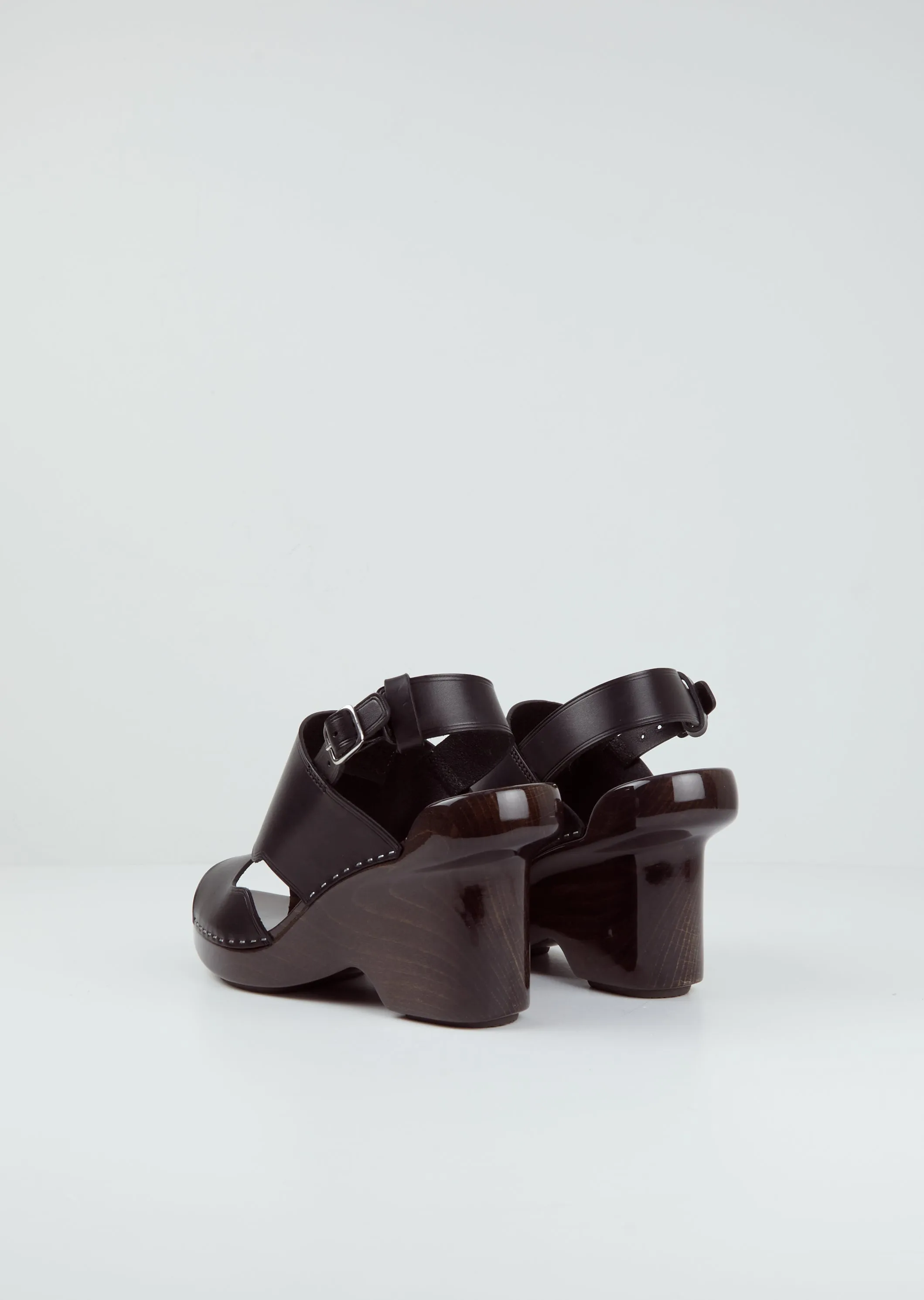 Leather & Wood Wedge Clogs